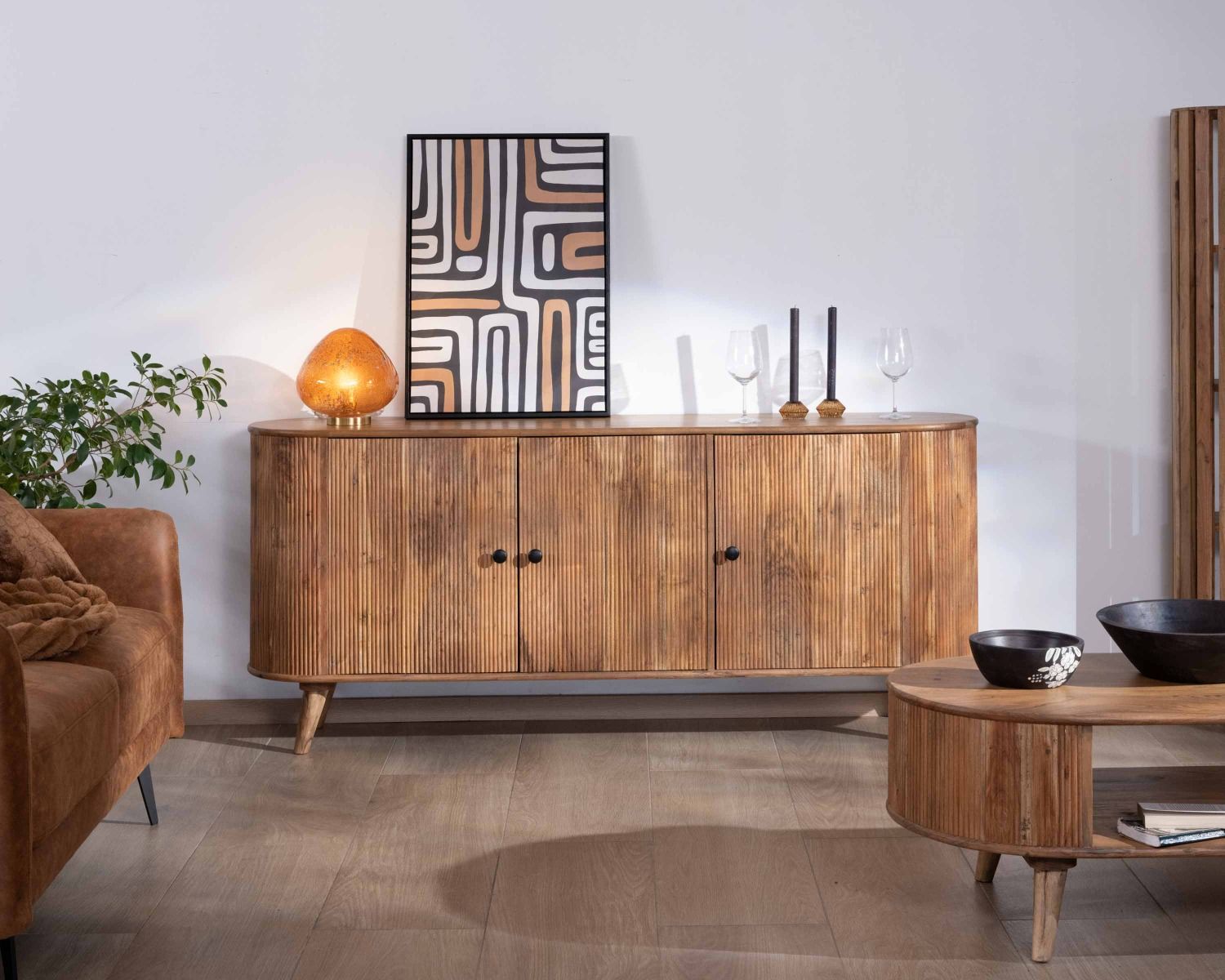 Credenza retrò "Boomer" a 3 ante in acacia massiccia 175 cm