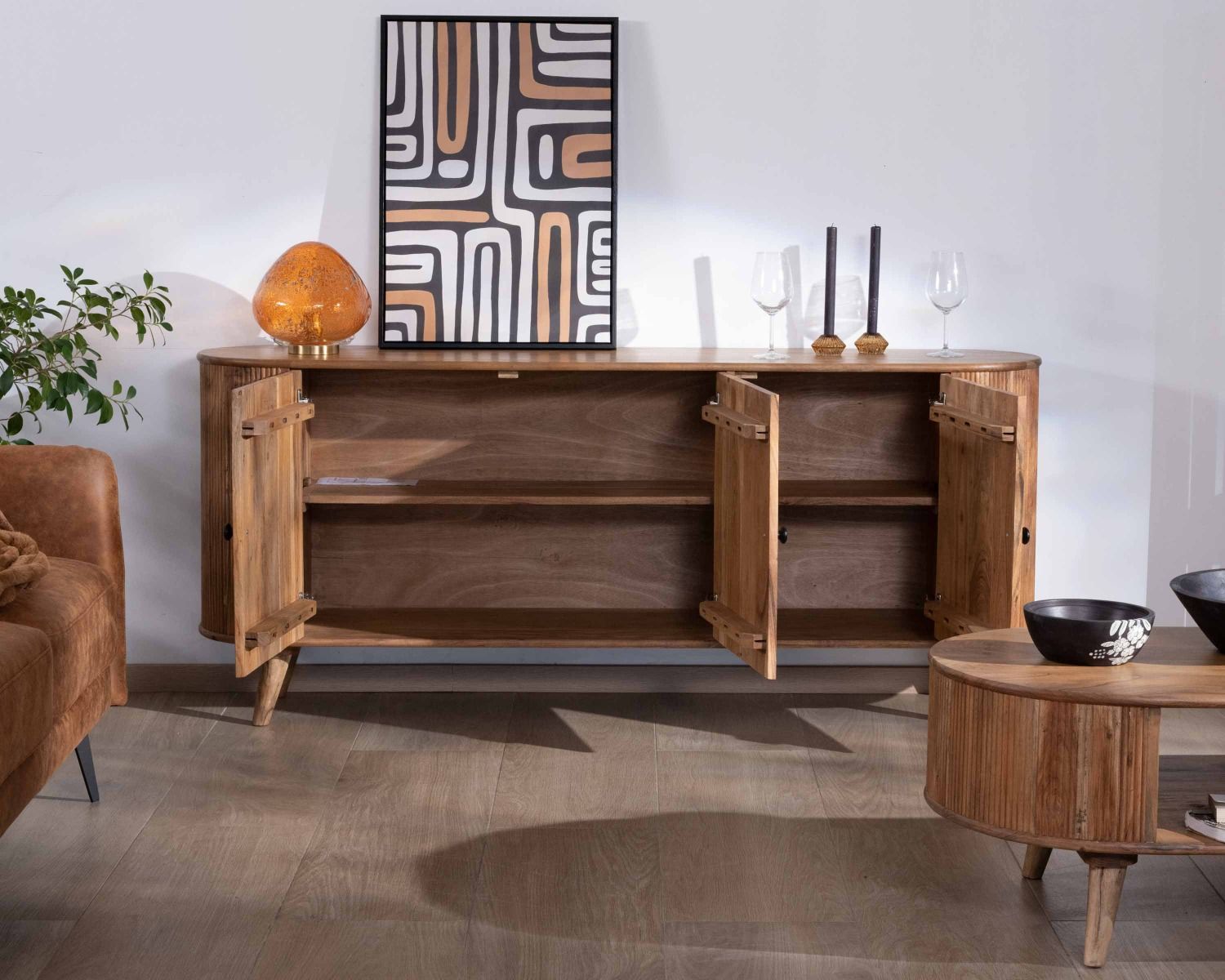 Credenza retrò "Boomer" a 3 ante in acacia massiccia 175 cm
