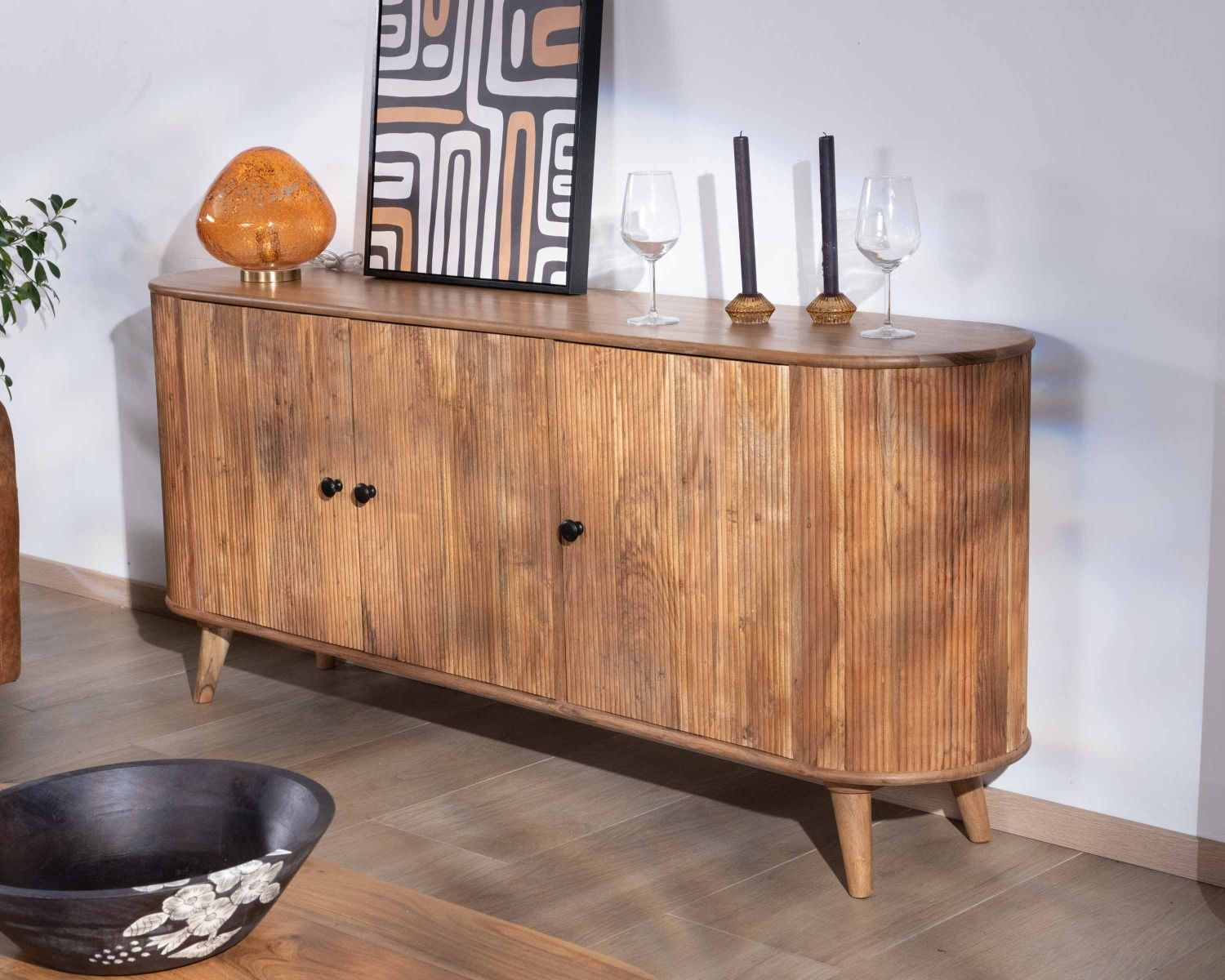 Credenza retrò "Boomer" a 3 ante in acacia massiccia 175 cm