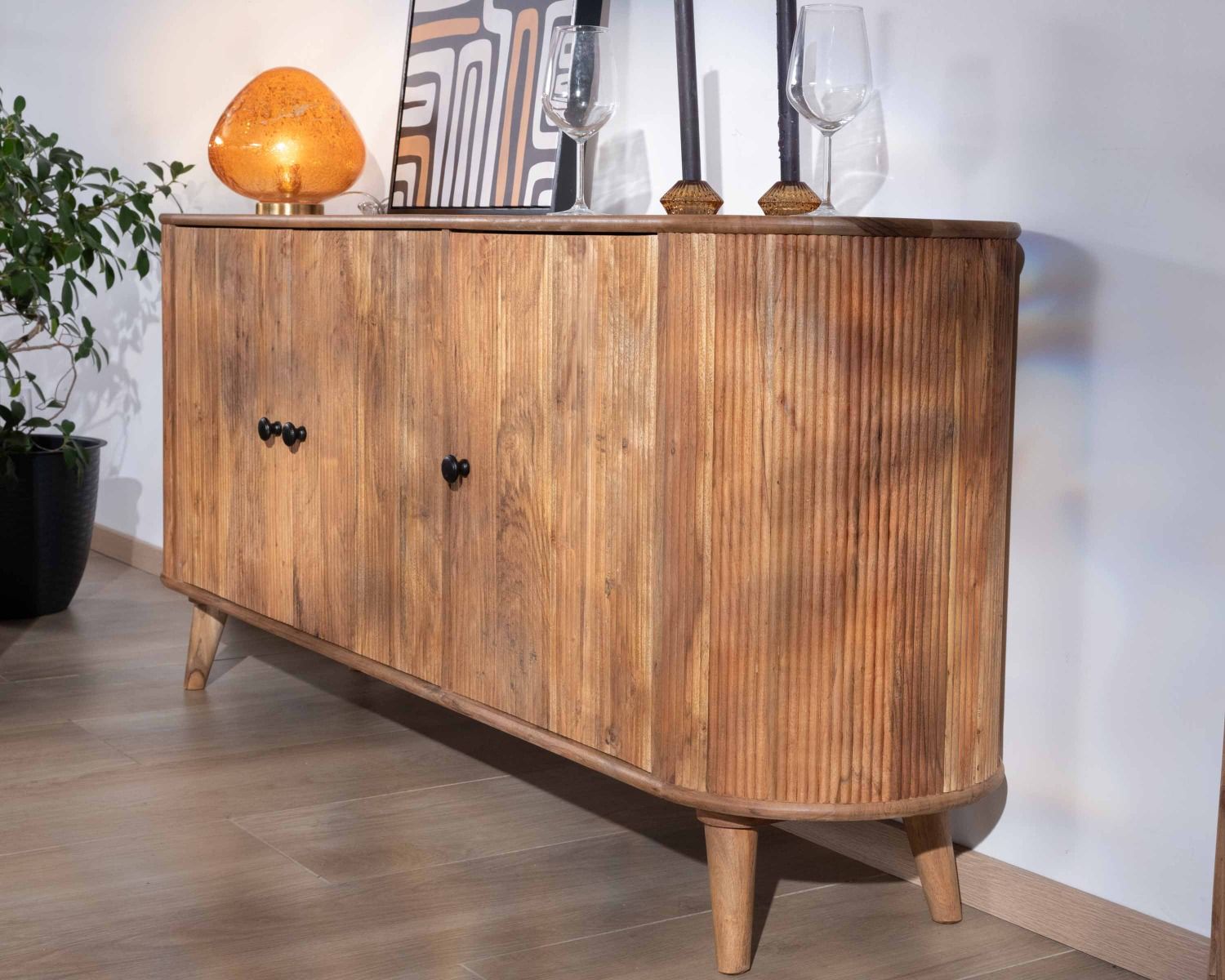 Credenza retrò "Boomer" a 3 ante in acacia massiccia 175 cm