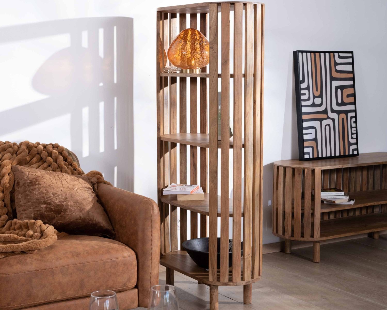 Libreria minimalista "Latura" a 4 livelli in acacia massiccia