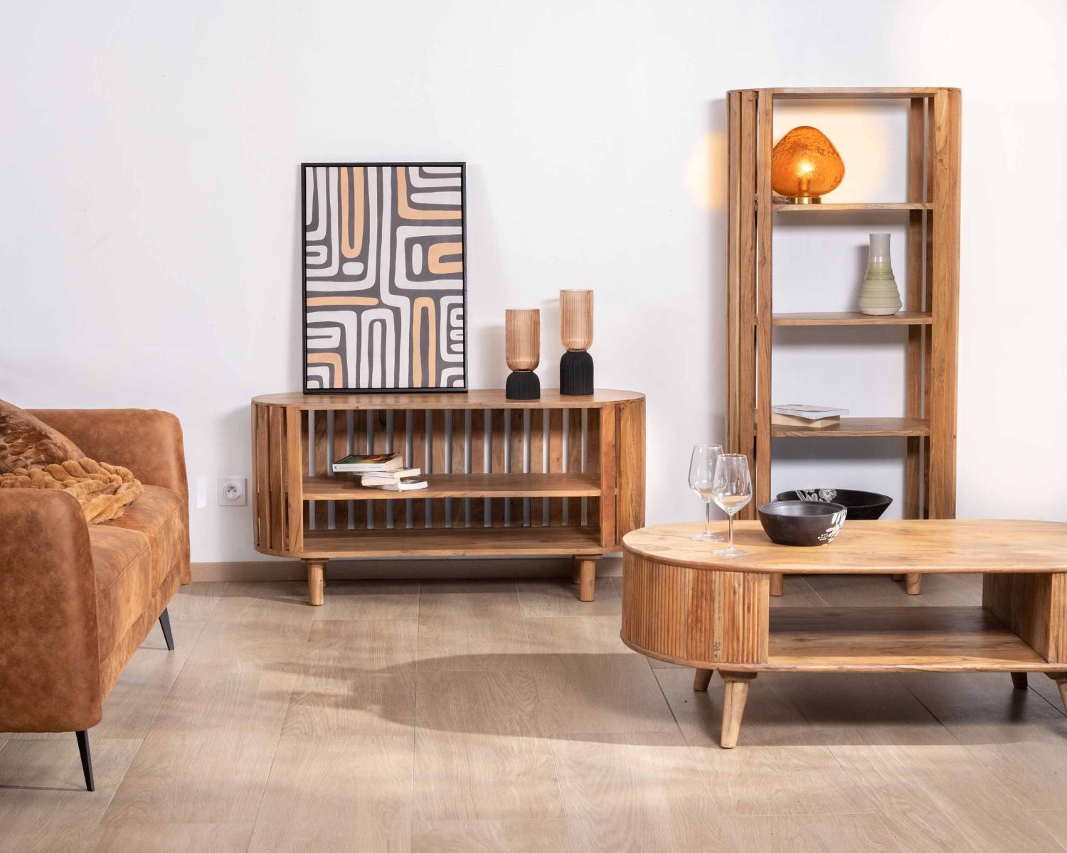 Libreria minimalista "Latura" a 4 livelli in acacia massiccia