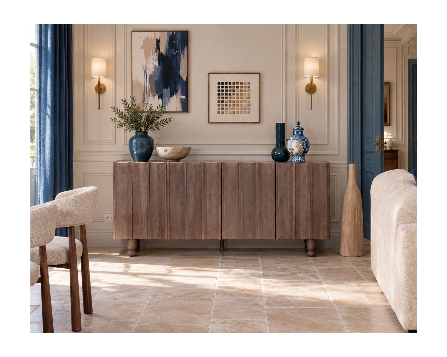Credenza a 4 ante con piano in pietra "Manon"