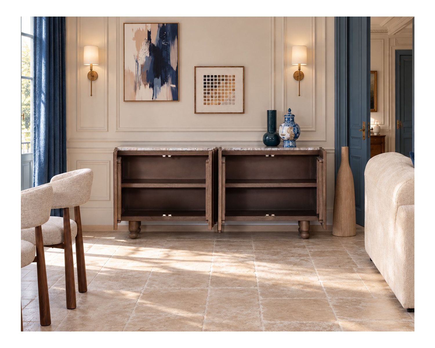 Credenza a 4 ante con piano in pietra "Manon"