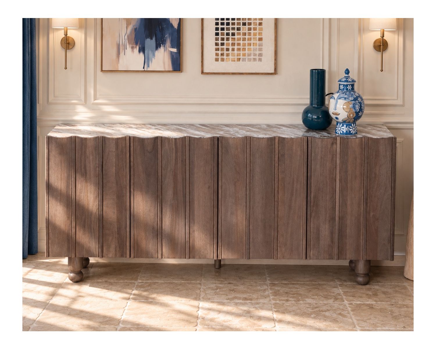 Credenza a 4 ante con piano in pietra "Manon"