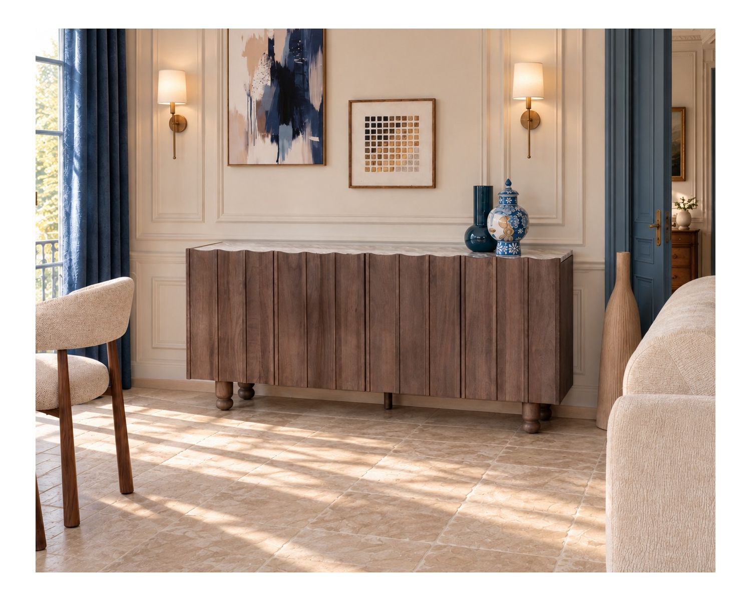 Credenza a 4 ante con piano in pietra "Manon"