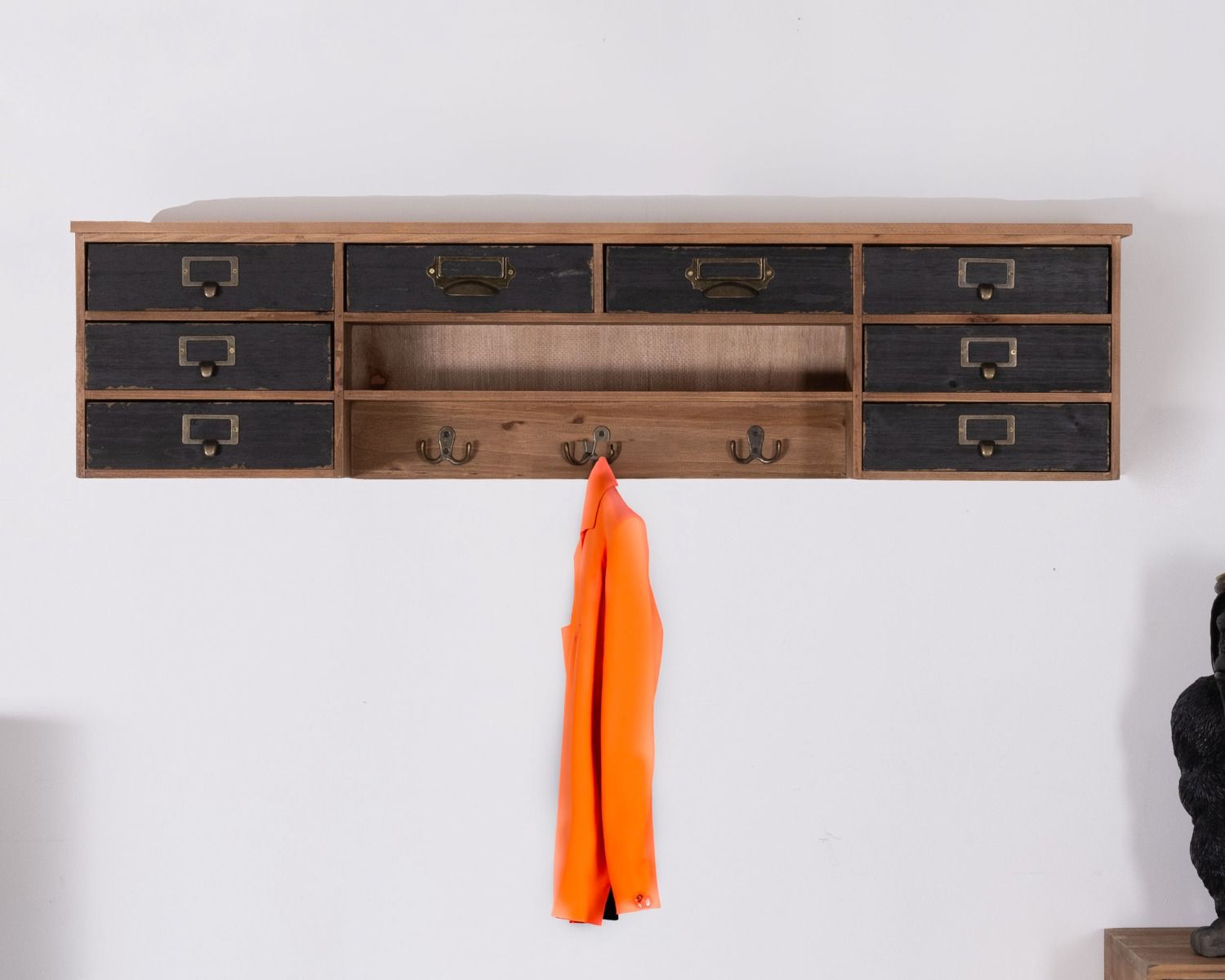 Mensola a muro in abete massiccio "Mélimélo Indus" con cassettini in metallo