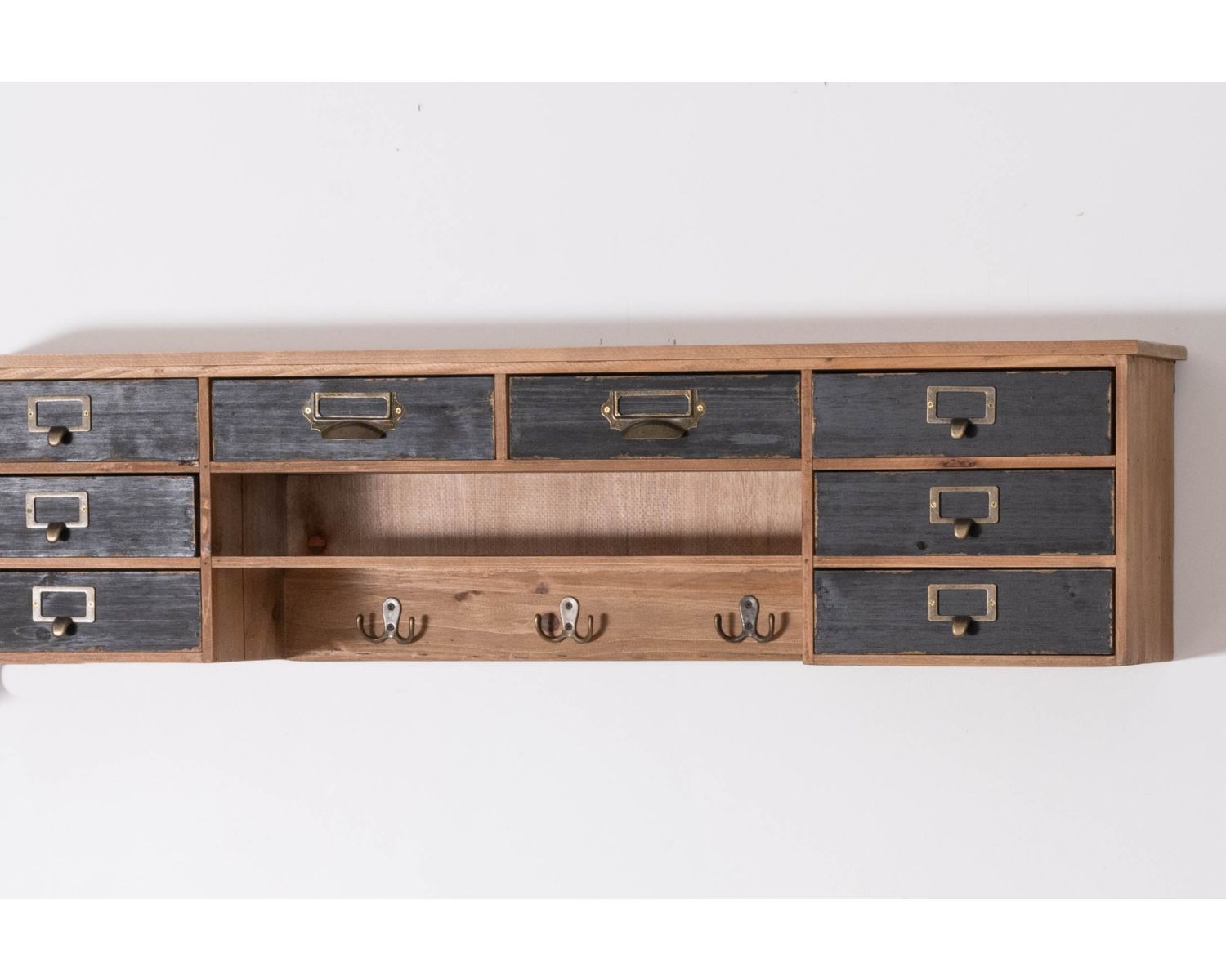 Mensola a muro in abete massiccio "Mélimélo Indus" con cassettini in metallo