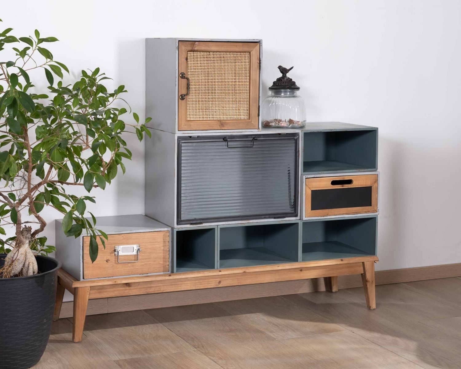 Cassettiera componibile in pino "Mélimélo Indus" con vari frontali