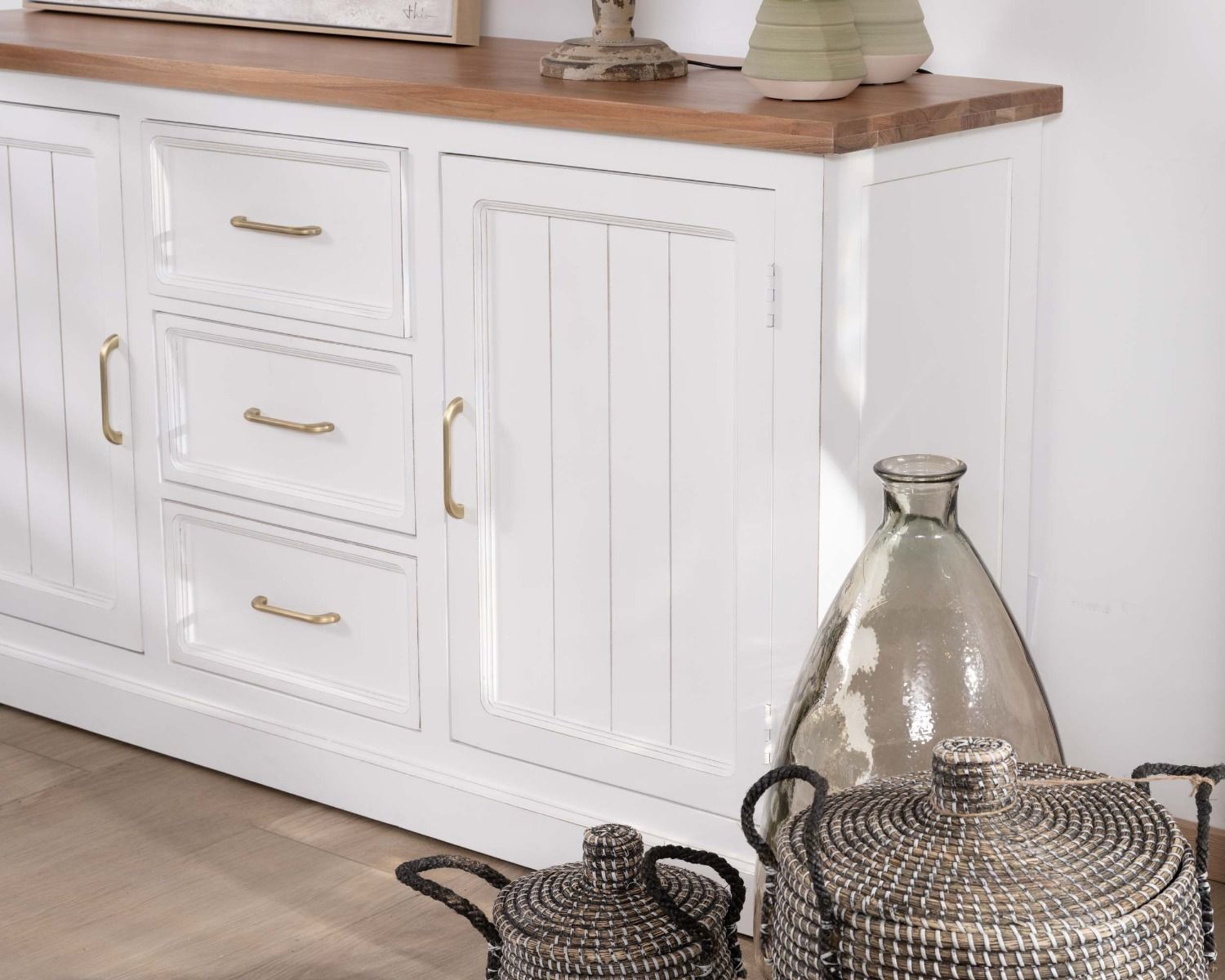 Credenza "Trégastel" in acacia bianca 165 cm e piano naturale