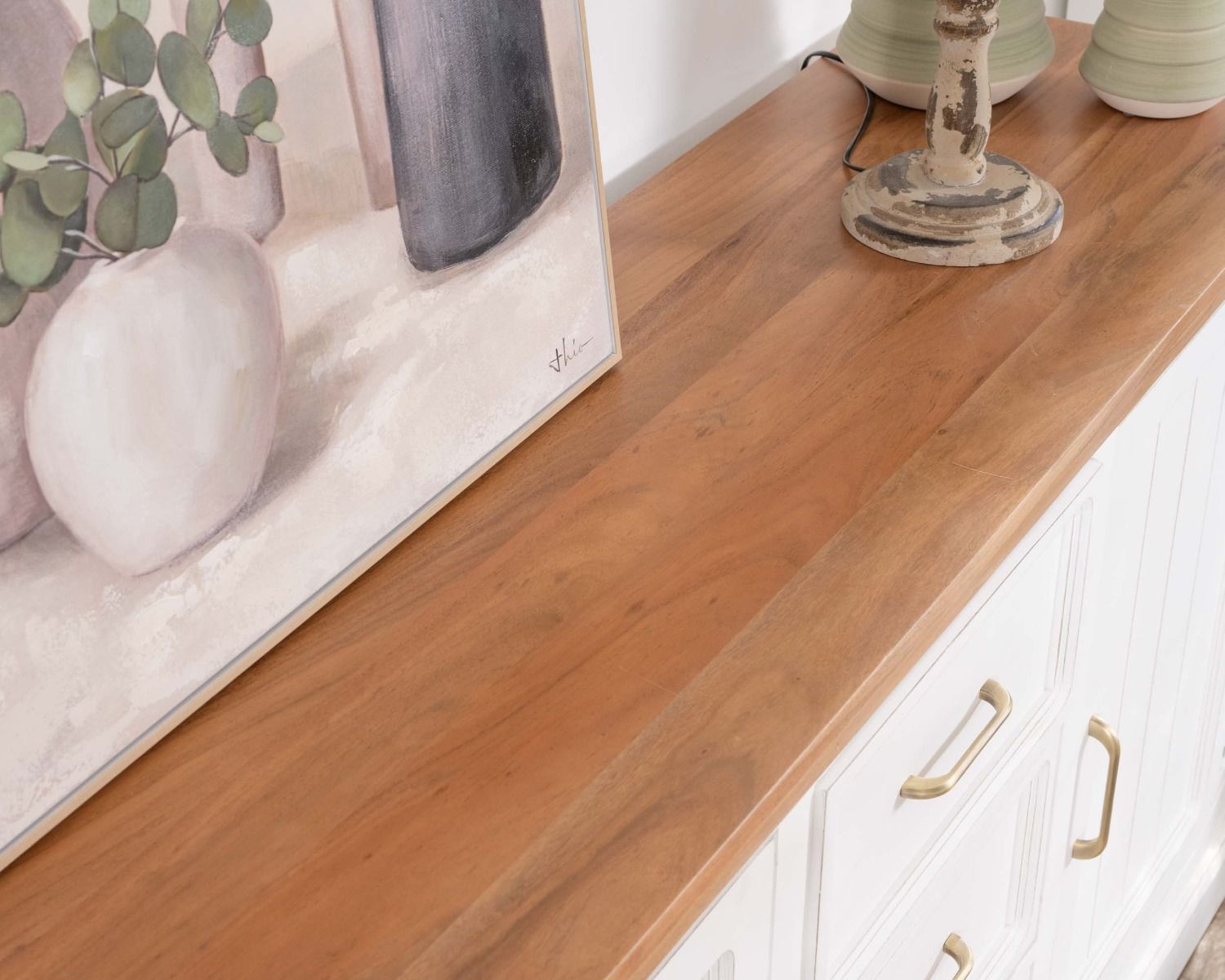 Credenza "Trégastel" in acacia bianca 165 cm e piano naturale