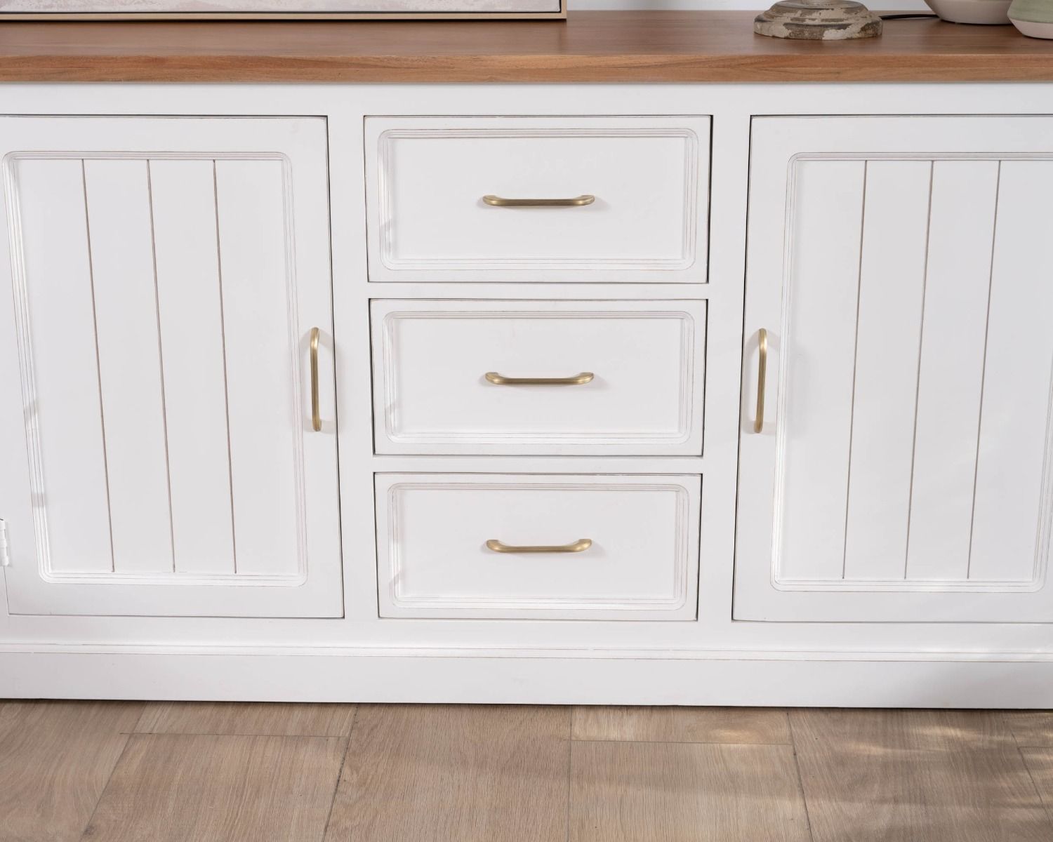 Credenza "Trégastel" in acacia bianca 165 cm e piano naturale