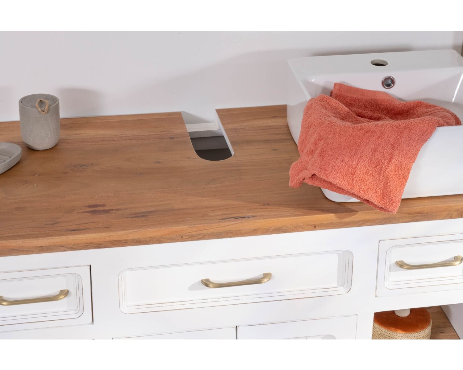 Mobile lavabo singolo "Trégastel" 120 cm in acacia bianca