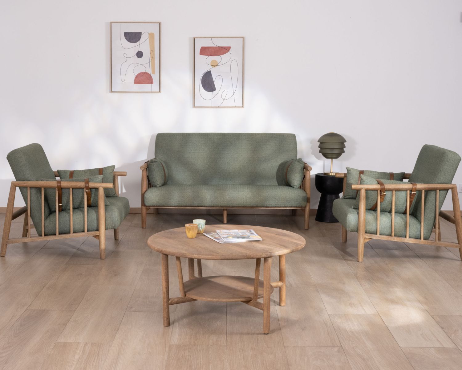 Divano a 2 posti in stile etnico "Plume" in tessuto goffrato kaki