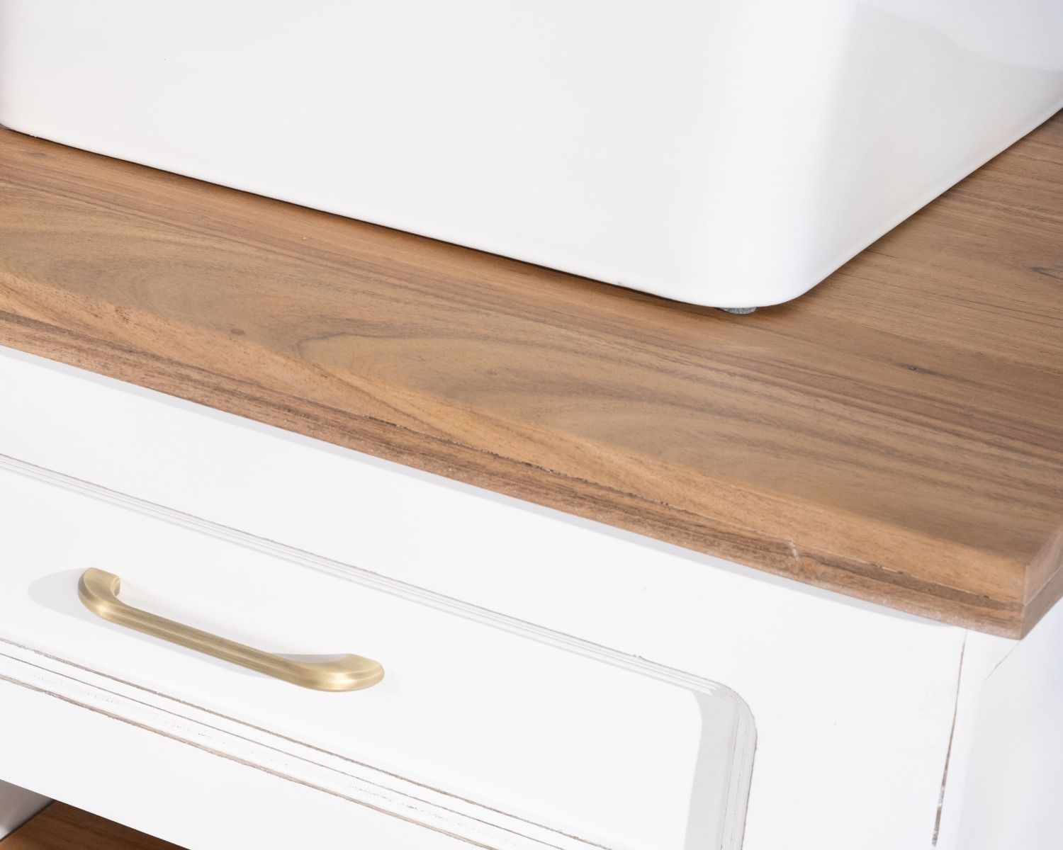 Mobile da bagno doppio in acacia bianca e naturale "Trégastel