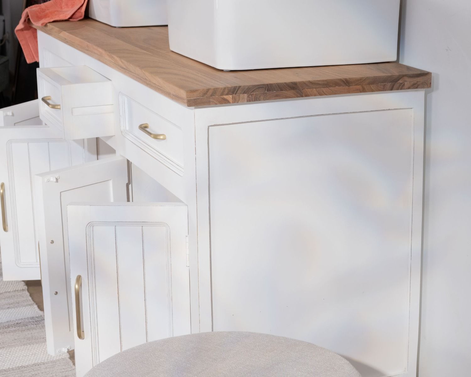 Mobile da bagno doppio in acacia bianca e naturale "Trégastel