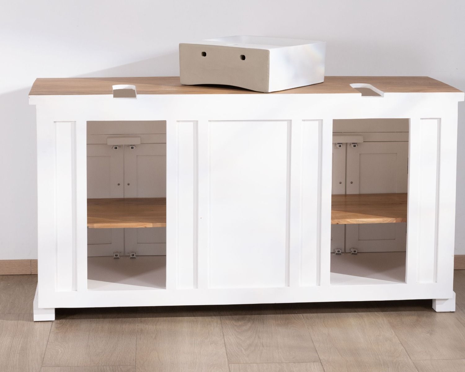 Mobile da bagno doppio in acacia bianca e naturale "Trégastel