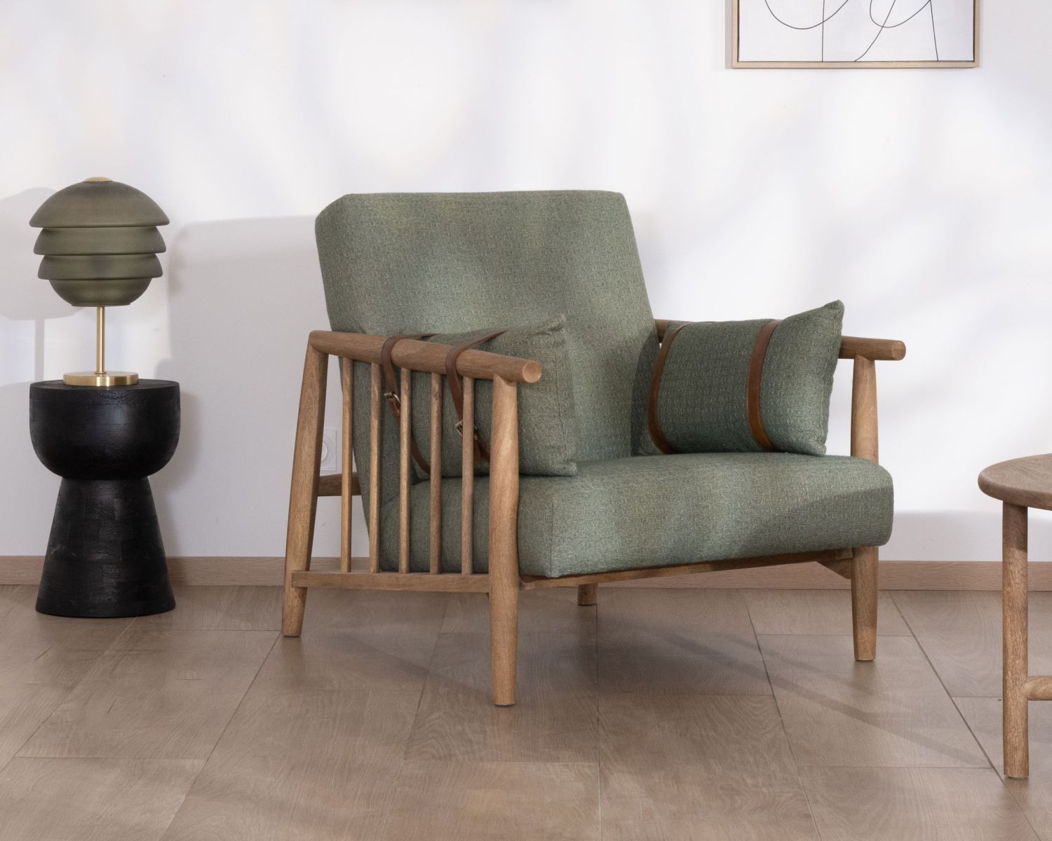 Poltrona in stile etnico "Plume" in tessuto goffrato kaki