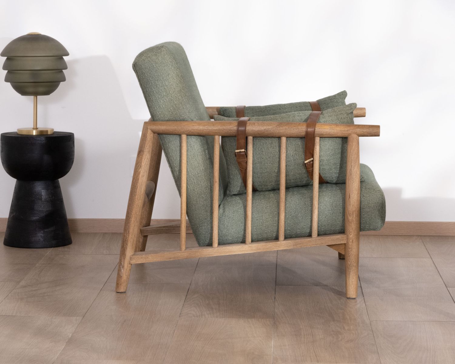 Poltrona in stile etnico "Plume" in tessuto goffrato kaki