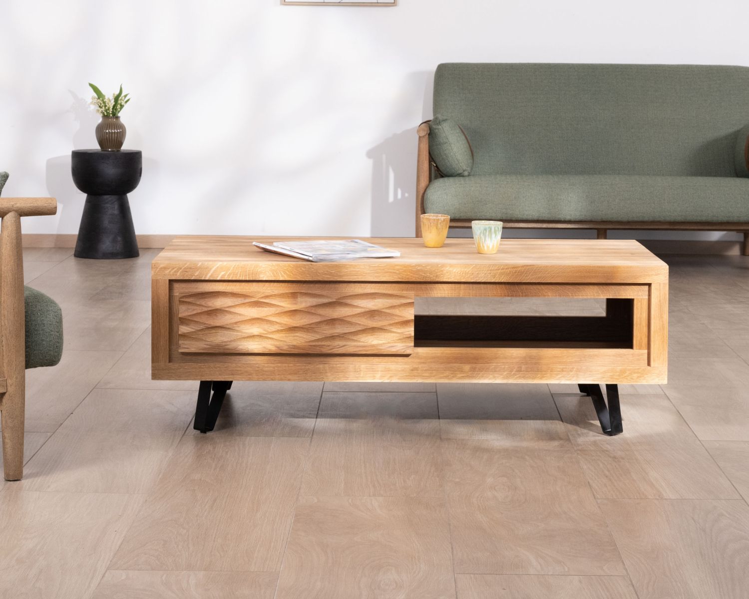 Tavolino contemporaneo in stile zen "Wave" in rovere oliato 120 cm