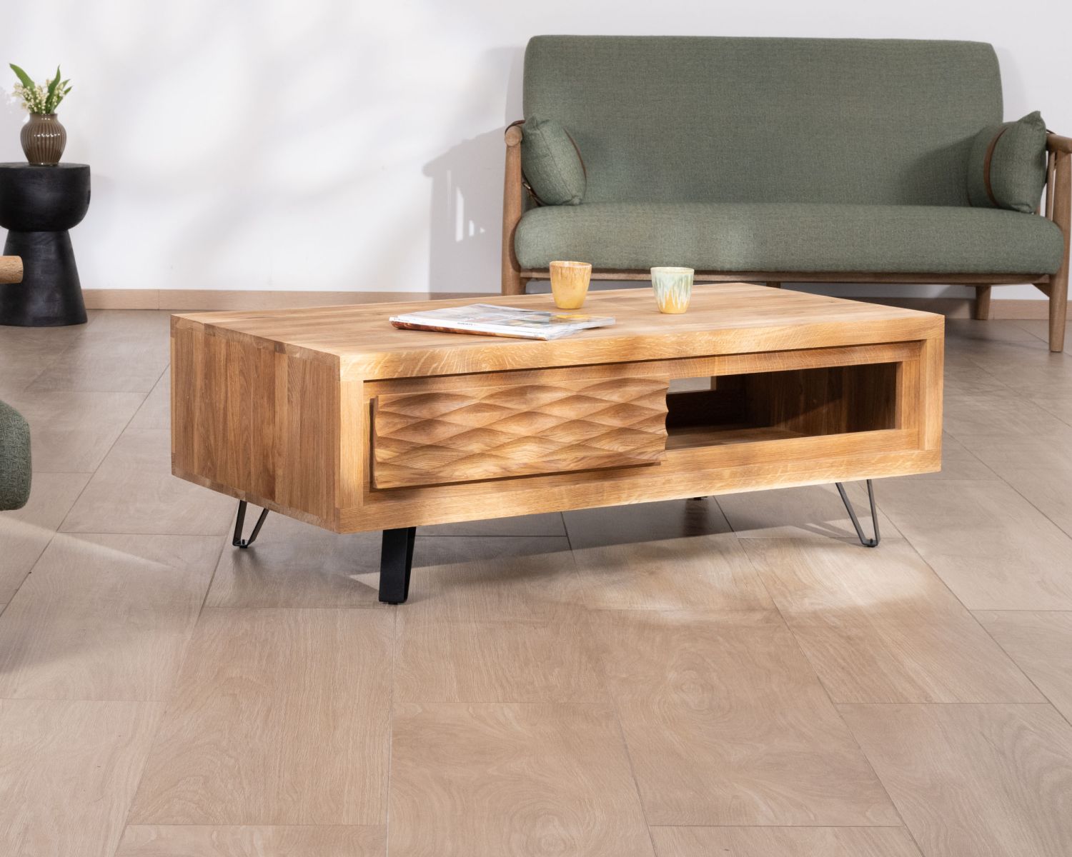 Tavolino contemporaneo in stile zen "Wave" in rovere oliato 120 cm