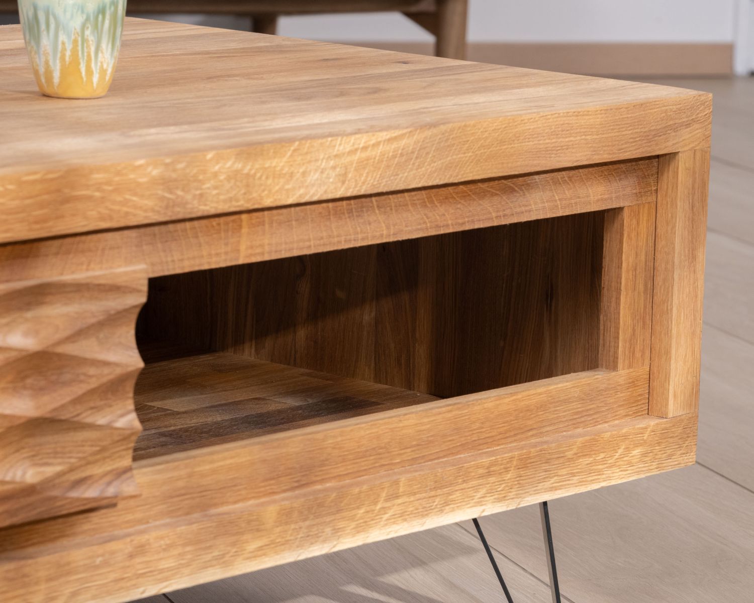 Tavolino contemporaneo in stile zen "Wave" in rovere oliato 120 cm