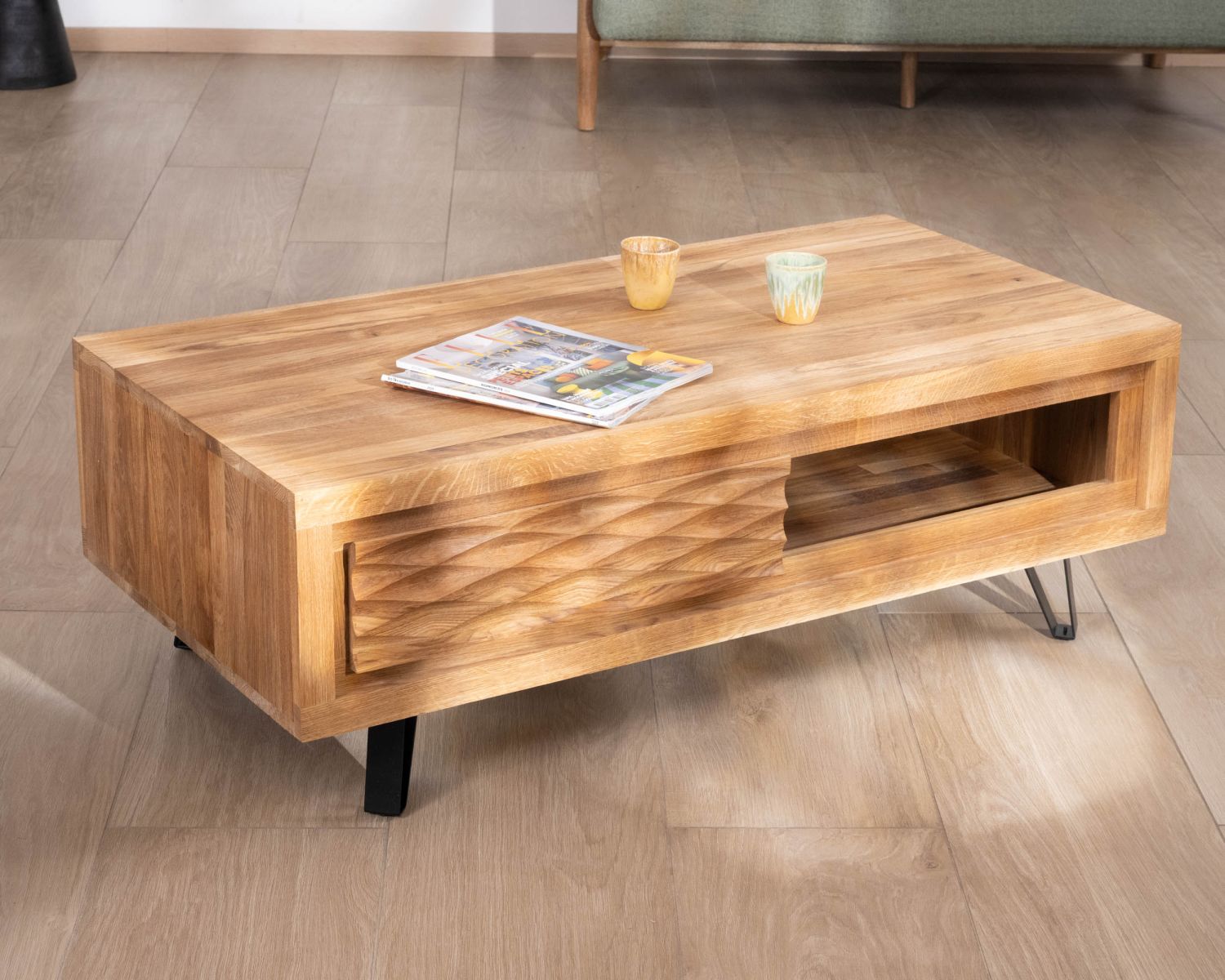 Tavolino contemporaneo in stile zen "Wave" in rovere oliato 120 cm