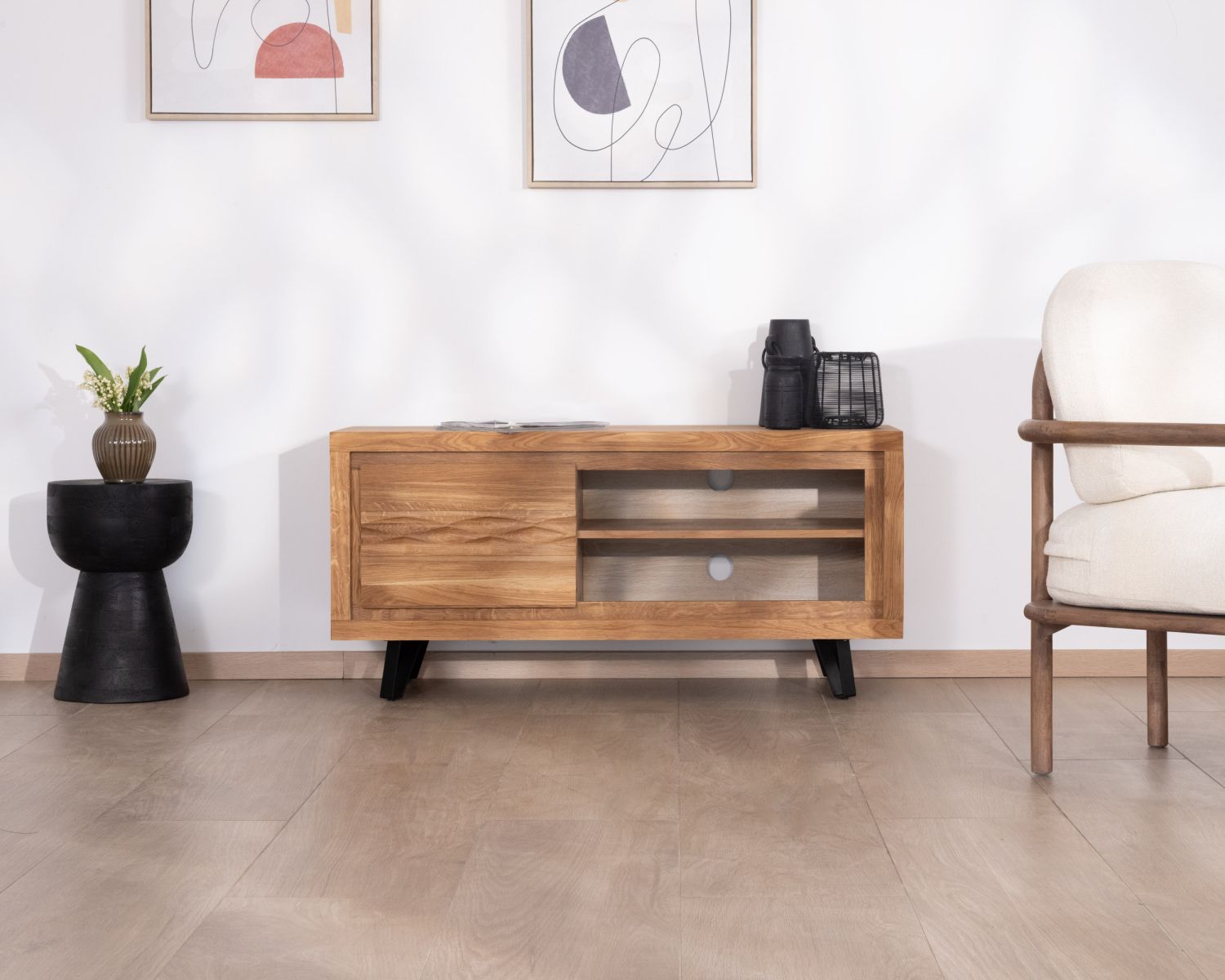 Porta TV in rovere oliato "Wave" da 117 cm con look zen contemporaneo