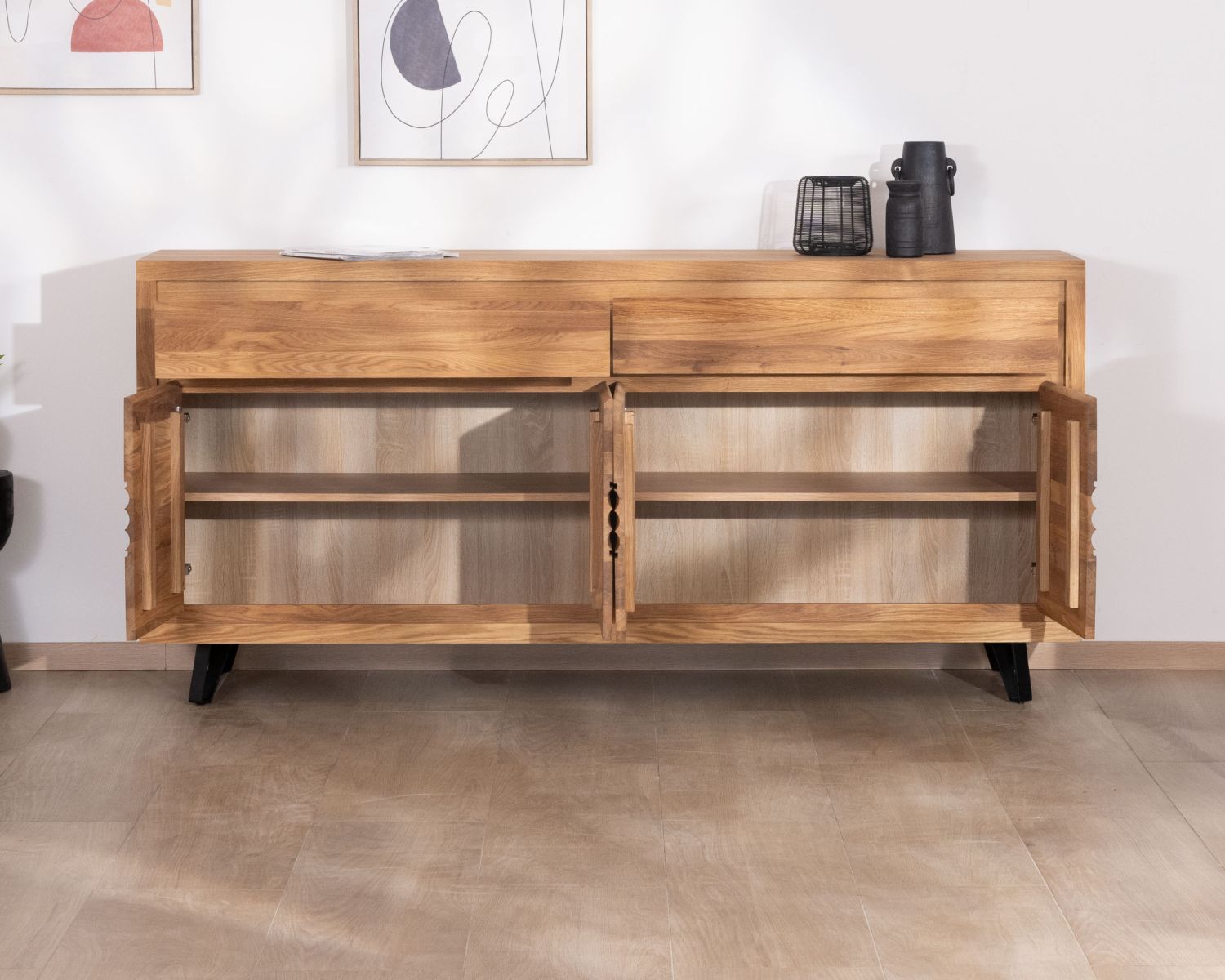 Grande credenza in rovere oliato da 190 cm "Wave" dall'aspetto pulito e contemporaneo