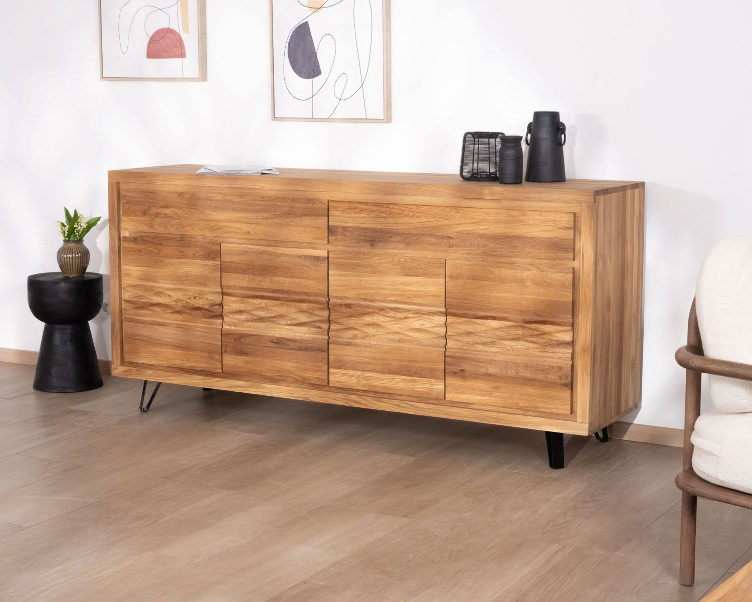 Grande credenza in rovere oliato da 190 cm "Wave" dall'aspetto pulito e contemporaneo