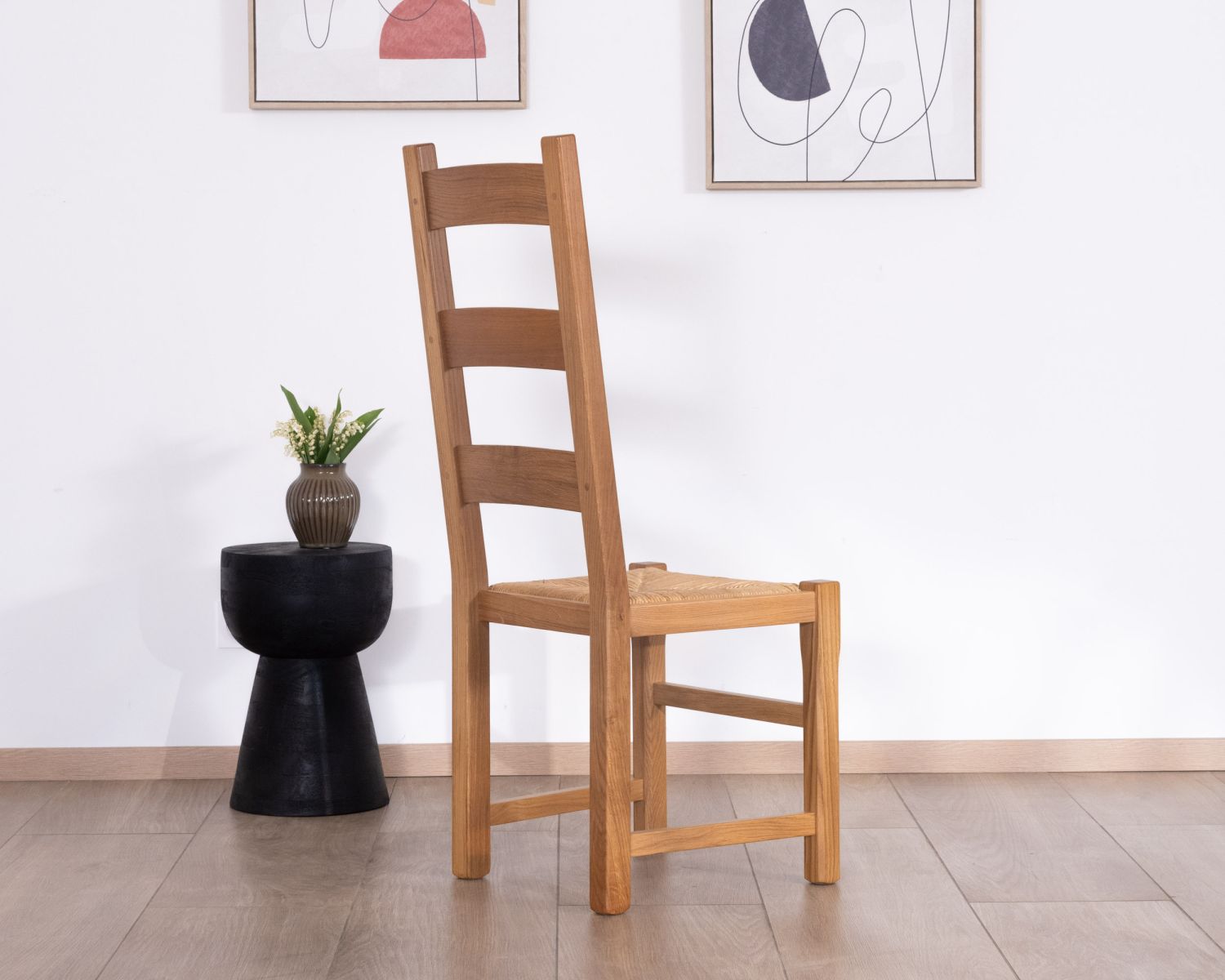 Sedia da pranzo "antica" in rovere massiccio con seduta intrecciata, look classico