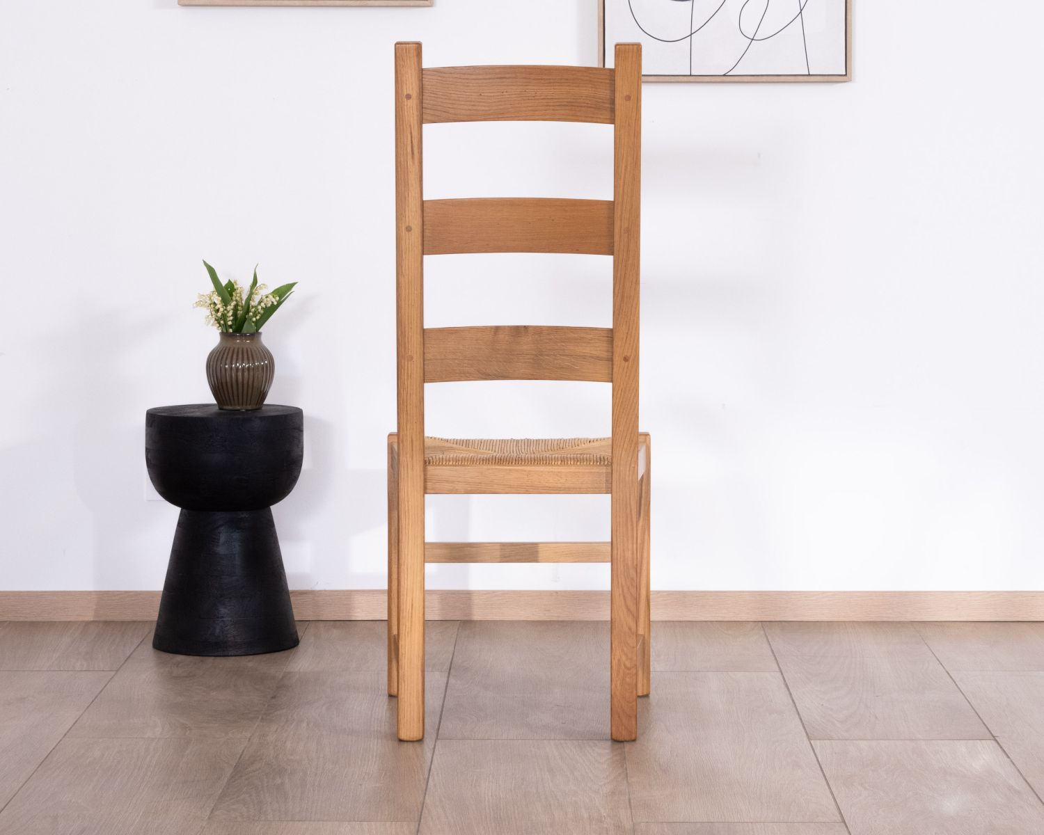 Sedia da pranzo "antica" in rovere massiccio con seduta intrecciata, look classico