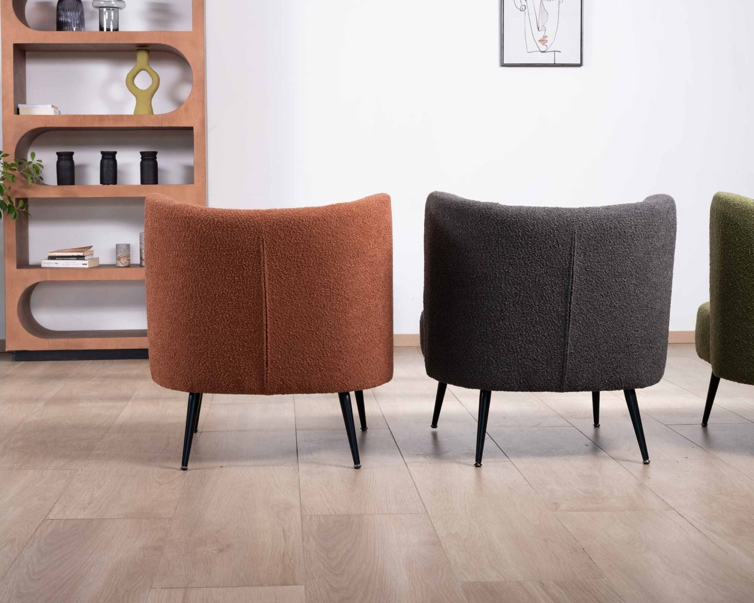 Poltrona Frog in tessuto terracotta e gambe in metallo "Ripple"