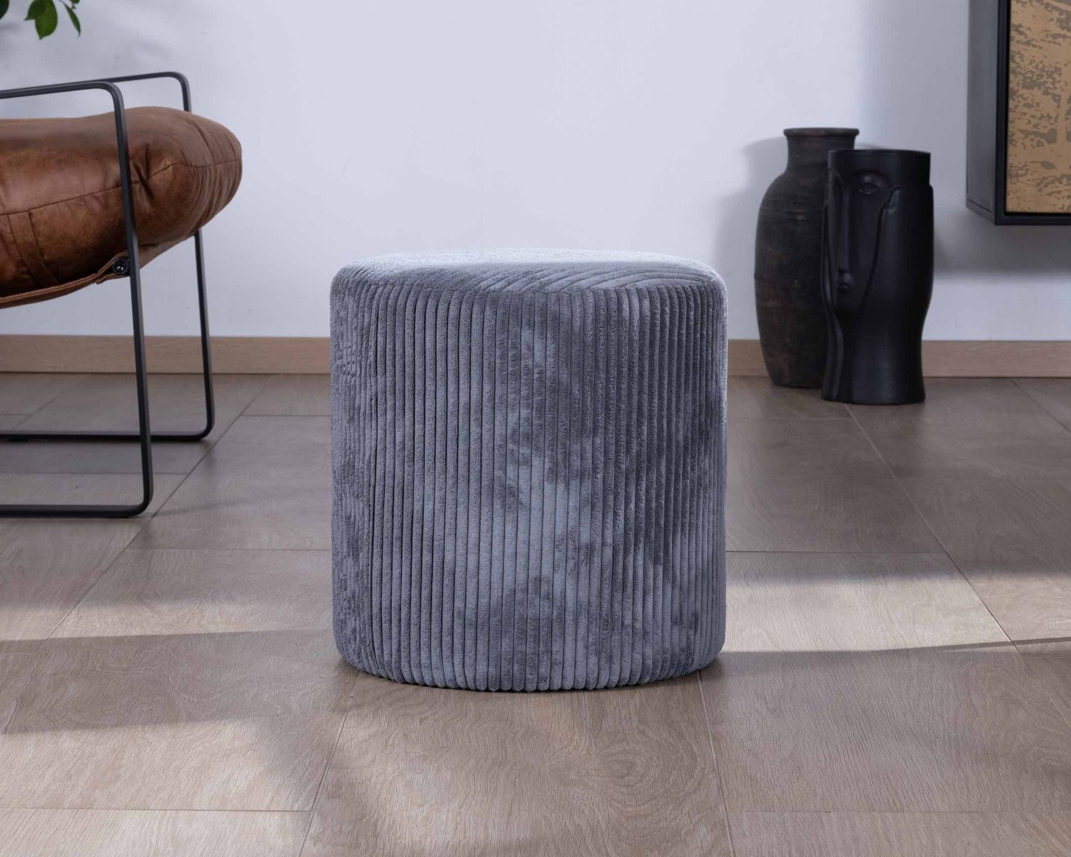 Set di 2 pouf rotondi in velluto a coste grigio "Snaw", diametro 35 cm