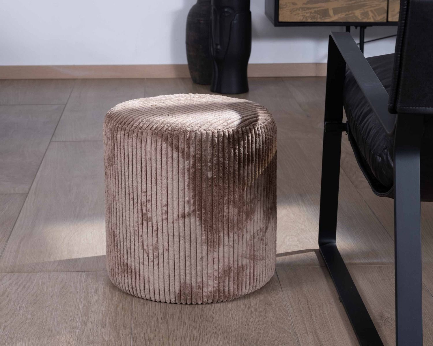 Set di 2 piccoli pouf rotondi "Snaw" in velluto di cammello