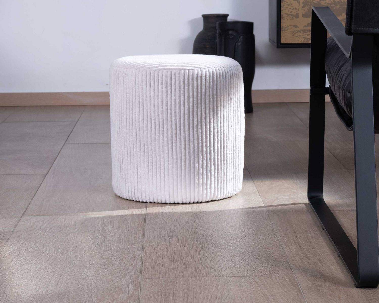 Set di 2 piccoli pouf rotondi "Snaw" in velluto bianco