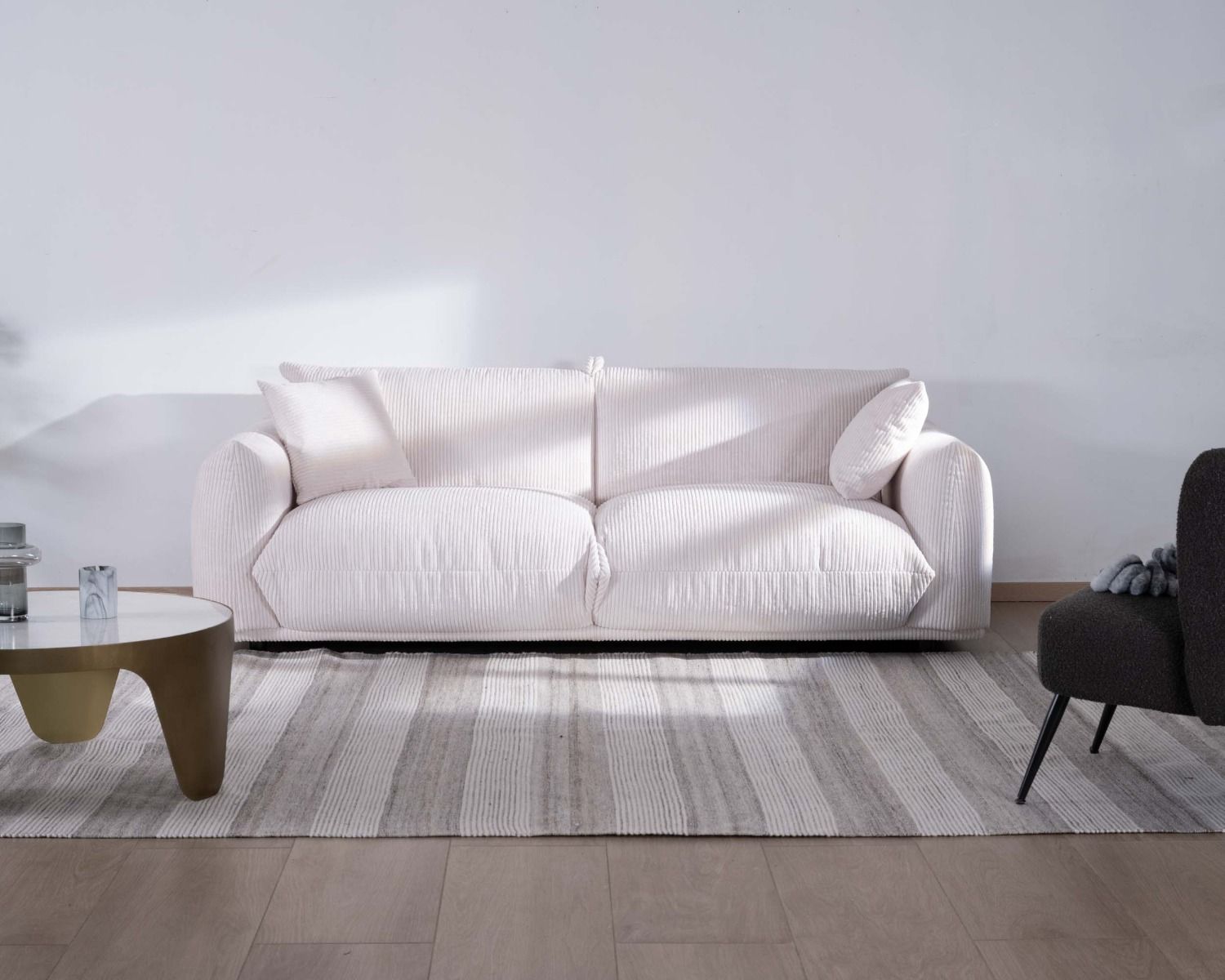 Divano retrò "Moon" a 3 posti in velluto bianco