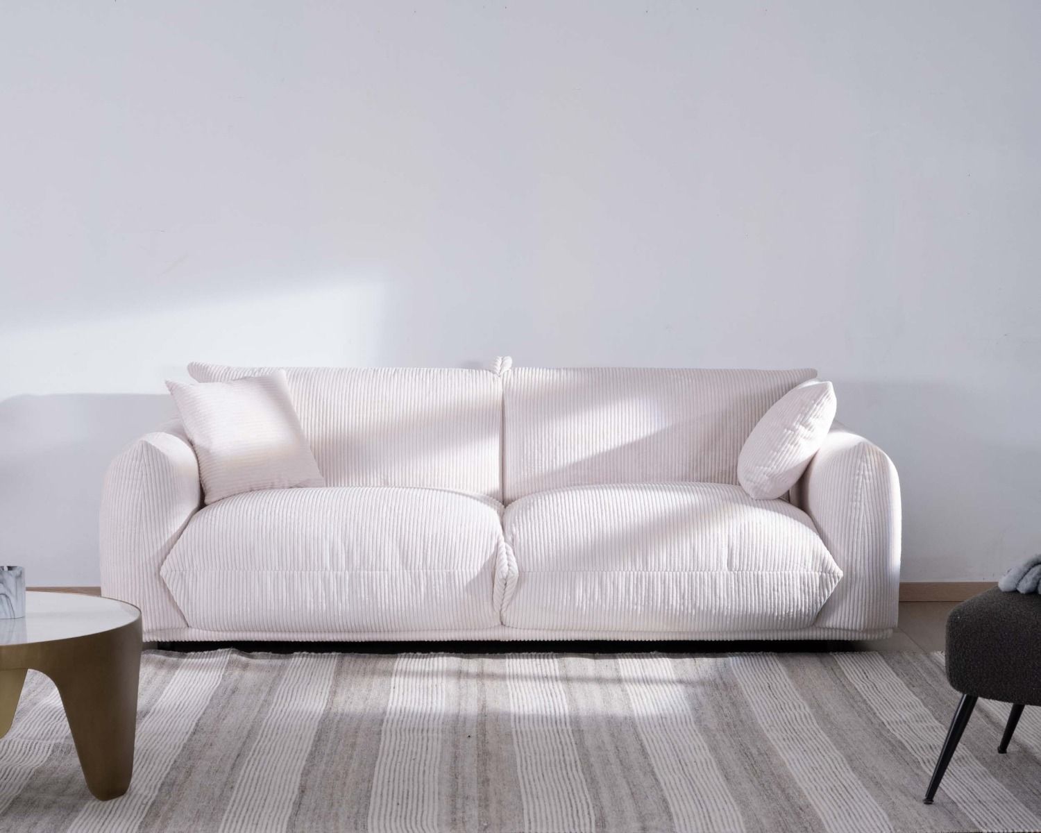 Divano retrò "Moon" a 3 posti in velluto bianco