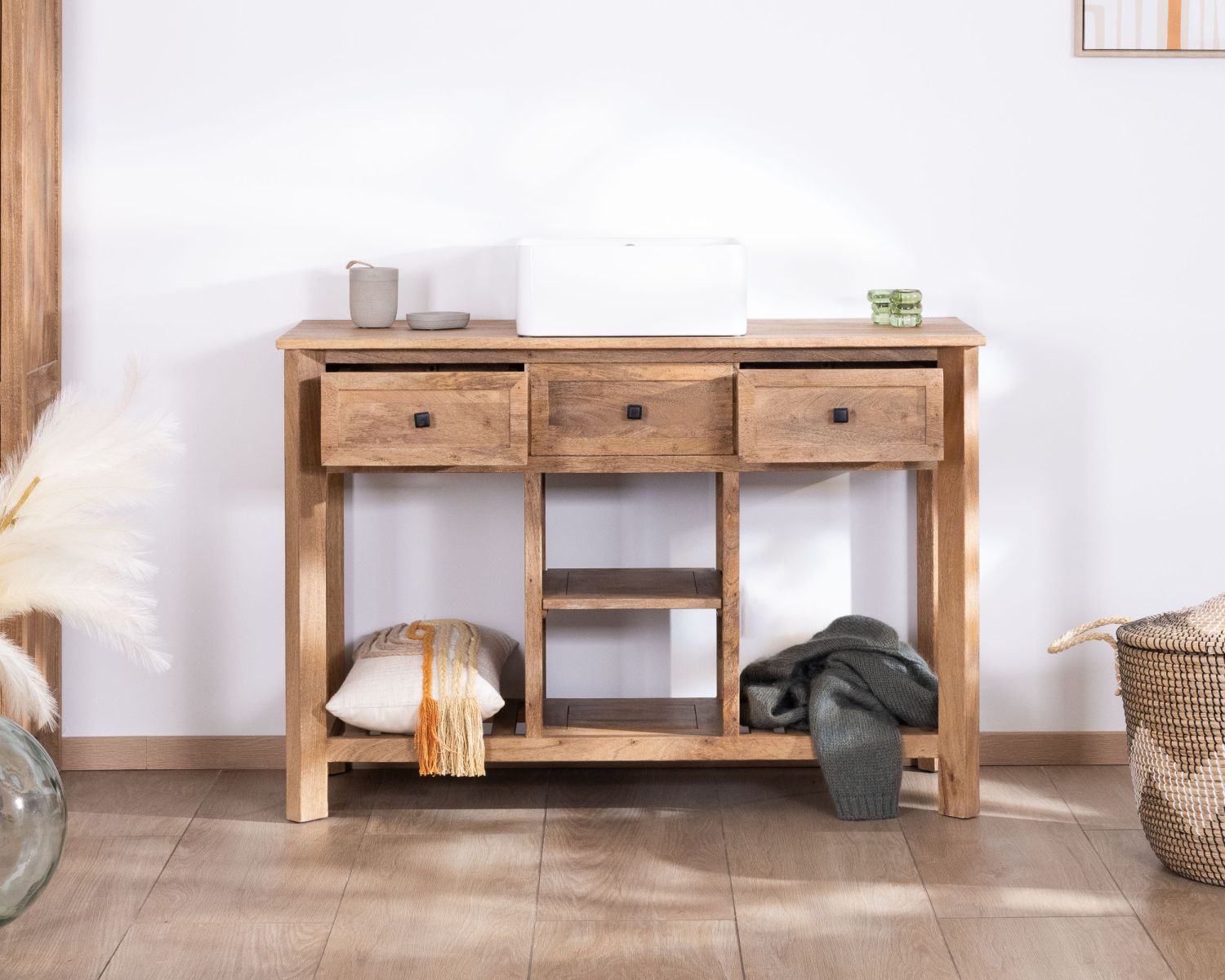Mobile lavabo singolo "Maestro" da 120 cm in legno di mango