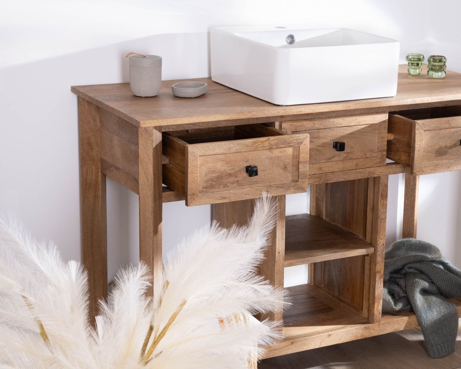 Mobile lavabo singolo "Maestro" da 120 cm in legno di mango