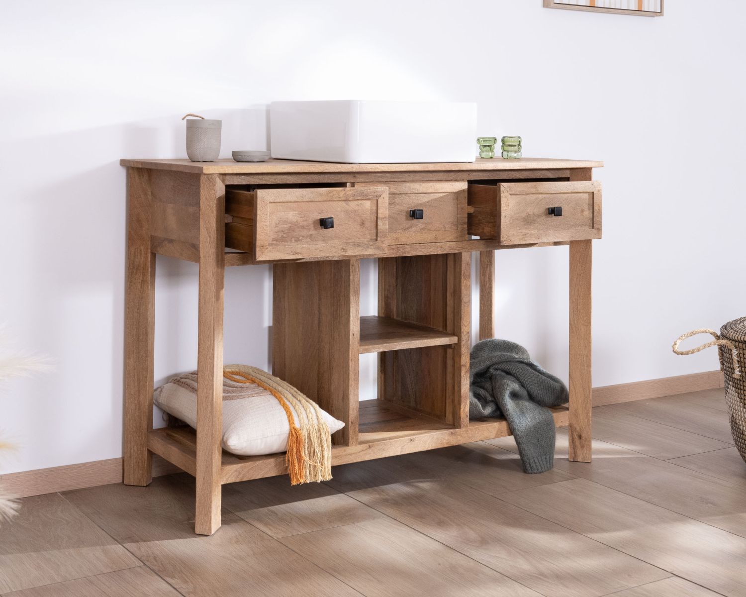 Mobile lavabo singolo "Maestro" da 120 cm in legno di mango