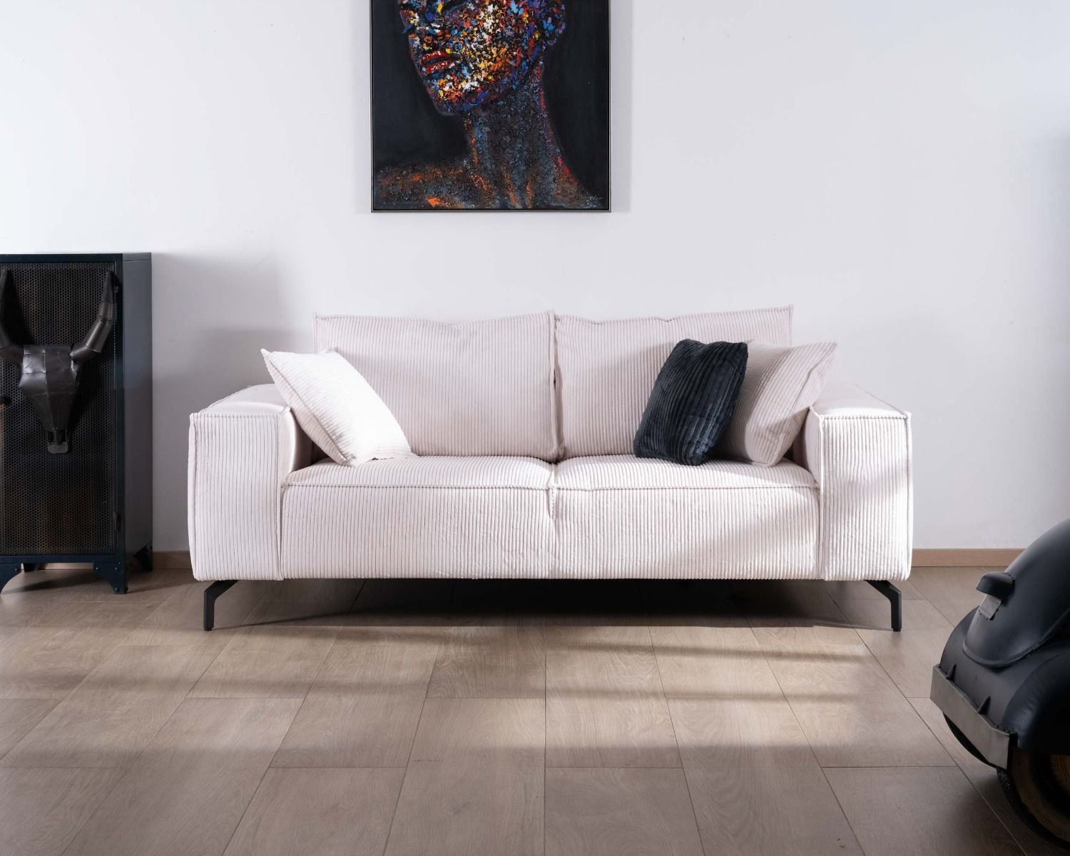 Divano comfort a 3 posti "Pueblo" in velluto bianco