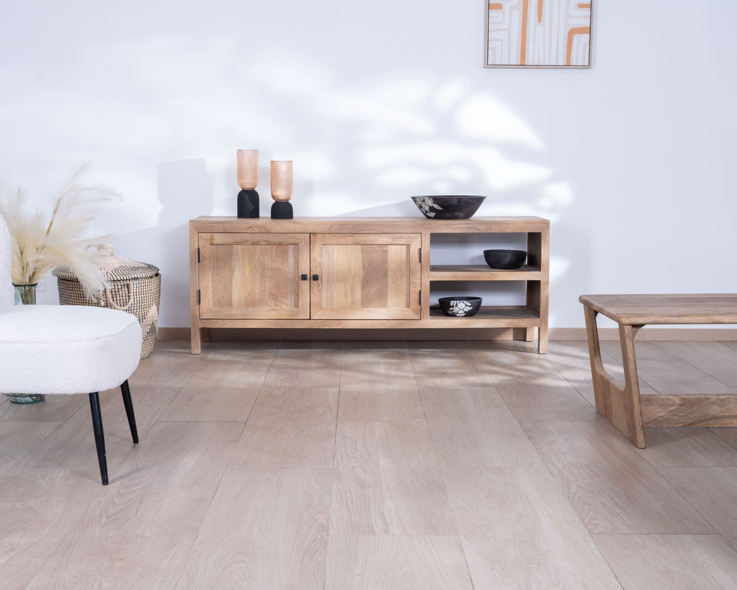 Porta TV in legno di mango "Maestro" da 160 cm con doppia anta