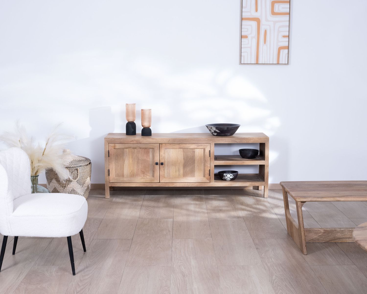 Porta TV in legno di mango "Maestro" da 160 cm con doppia anta