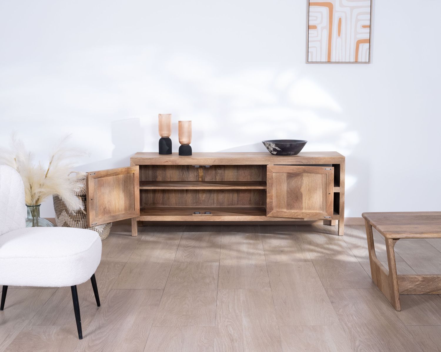 Porta TV in legno di mango "Maestro" da 160 cm con doppia anta