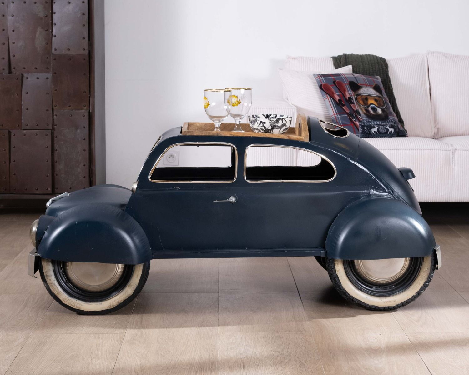 Tavolino originale d'epoca con auto "Crazy" blu