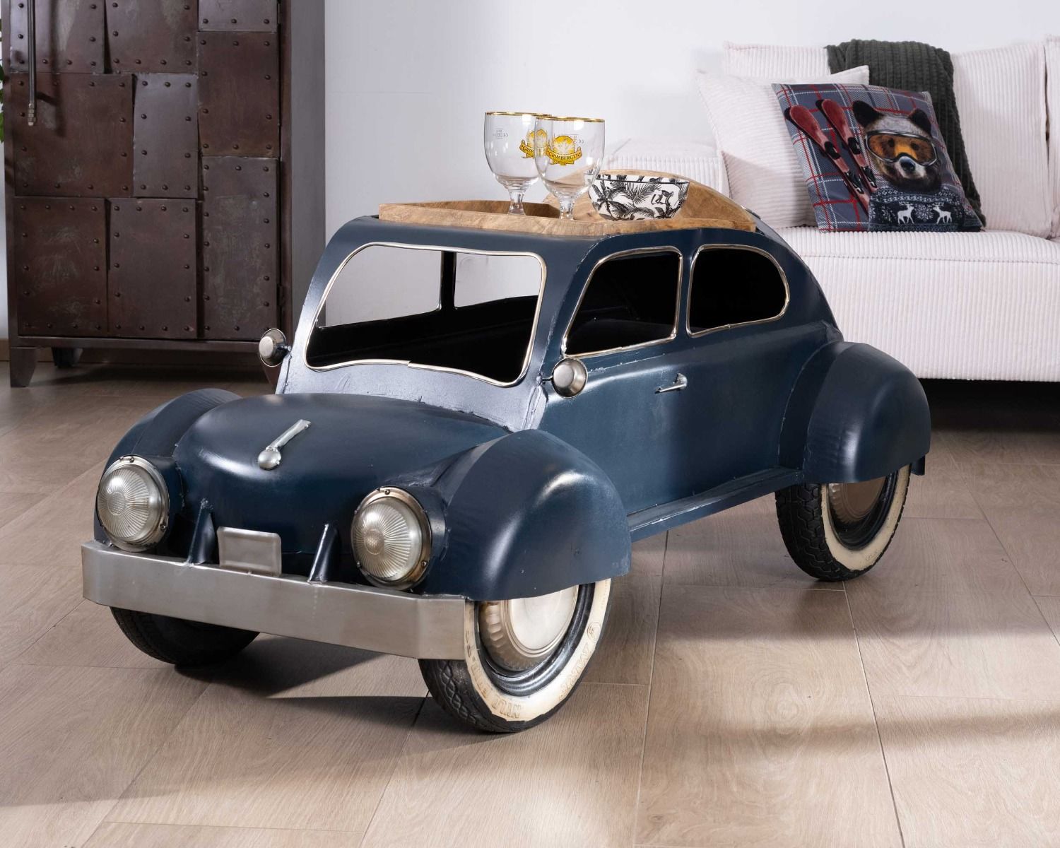 Tavolino originale d'epoca con auto "Crazy" blu
