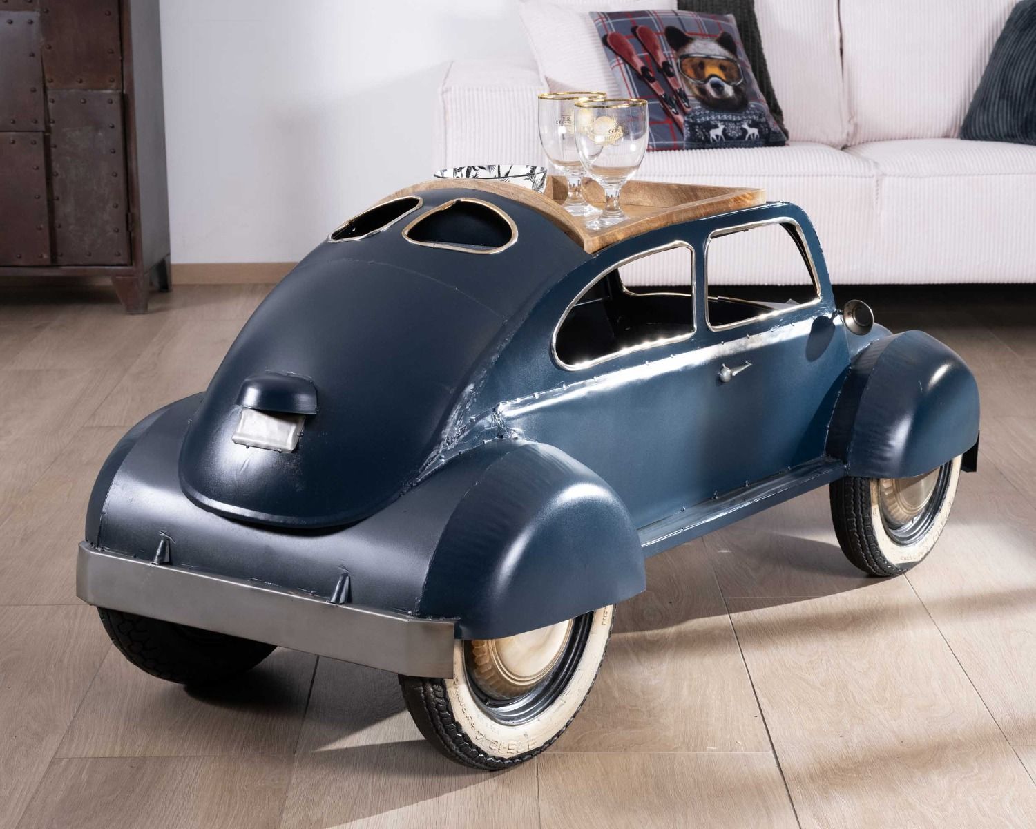 Tavolino originale d'epoca con auto "Crazy" blu