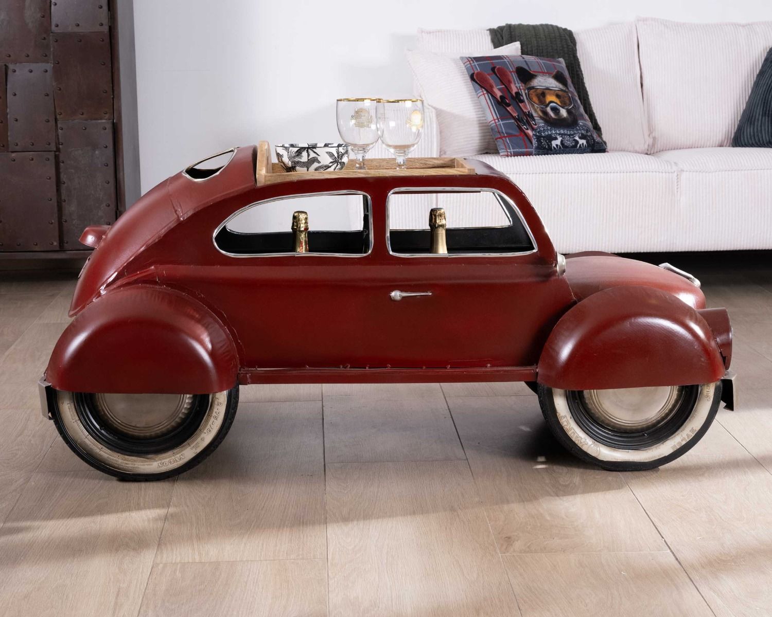 Tavolino vintage "Crazy" con decorazione di auto rosse