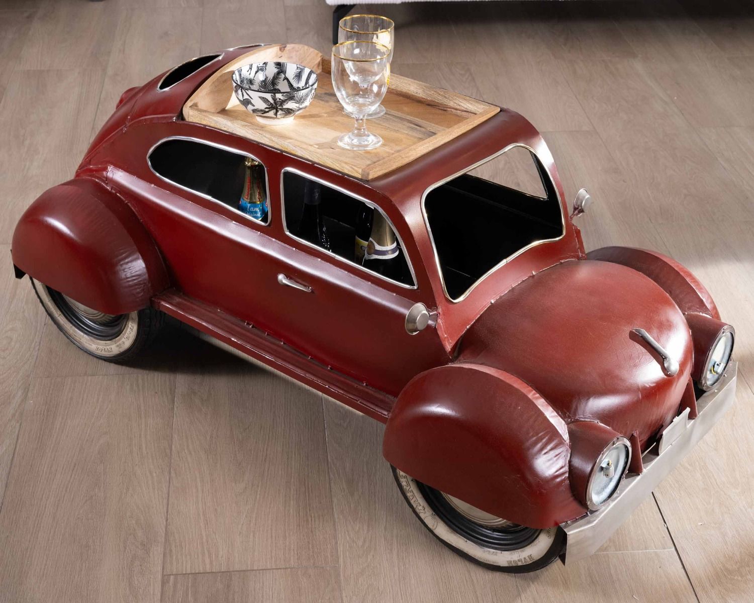 Tavolino vintage "Crazy" con decorazione di auto rosse